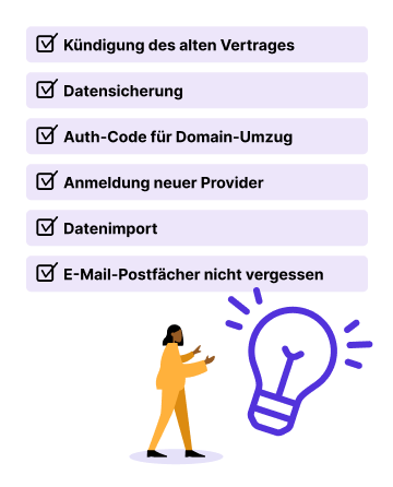 Provider-Wechsel Checkliste mit Person und Glühbirne