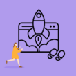 Website mit Rakete und Person