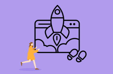 Website mit Rakete und Person