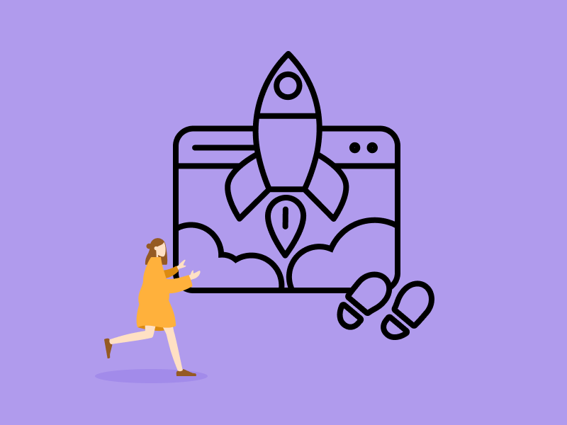 Website mit Rakete und Person