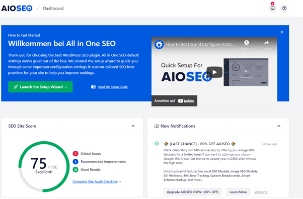 Dashboard bei All in One SEO