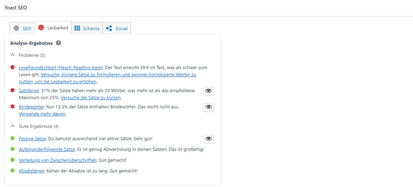 Lesbarkeitsanalyse bei Yoast SEO