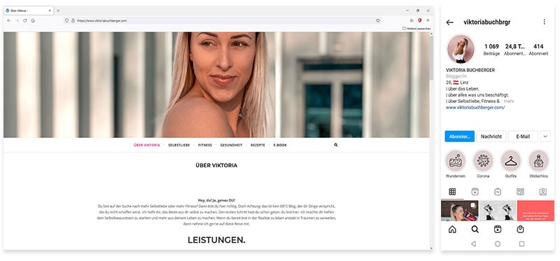 Homepage und Instragram-Profil