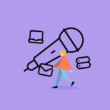 Megaphone mit Laptop, Mail und Server Icons und Person