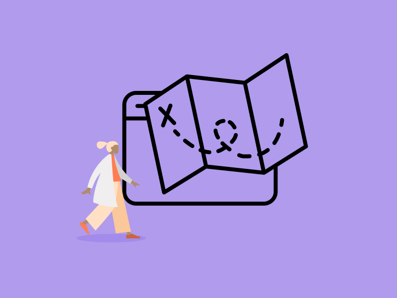 Person mit Landkarte auf Browser