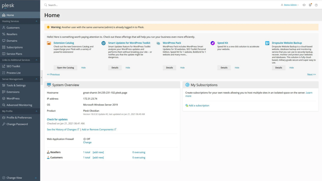 Plesk Service Provider View