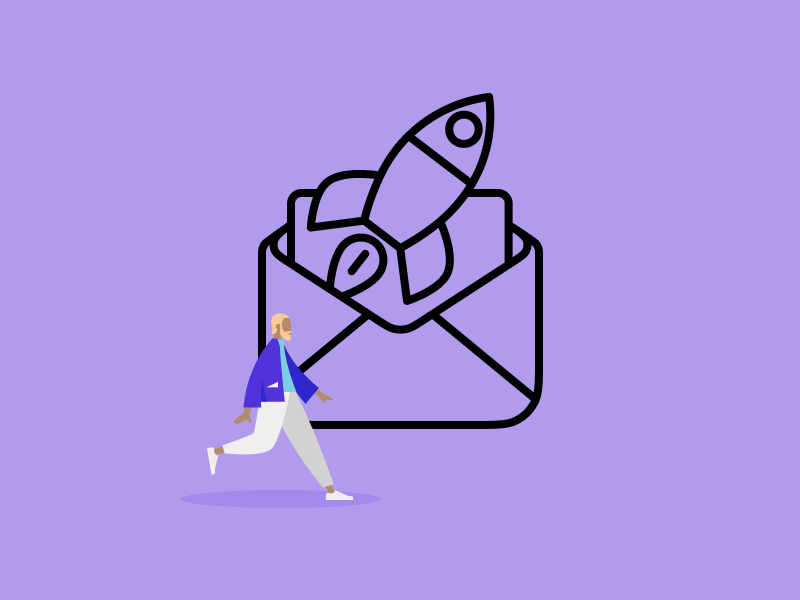 Newsletter mit Rakete und Person