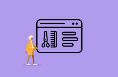 Website mit Kamm und Schere und Person