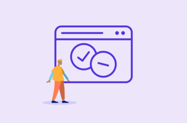 Website mit Minus und Plus Symbol und einer Person