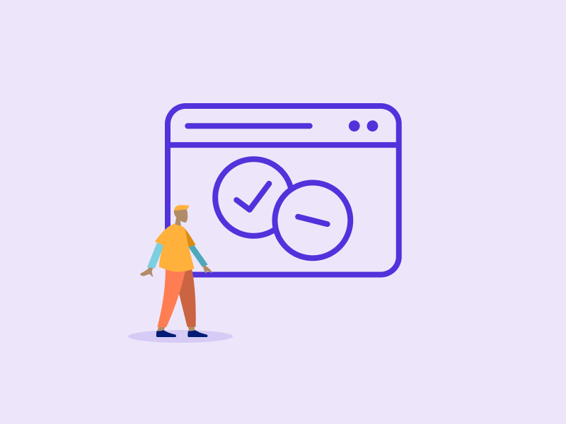 Website mit Minus und Plus Symbol und einer Person