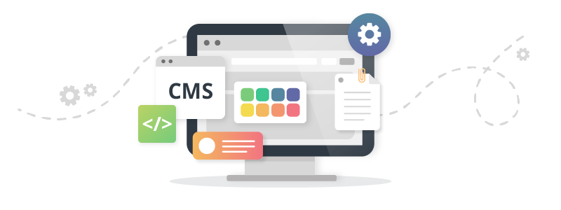 Bildschirm mit CMS und Design-Elemente