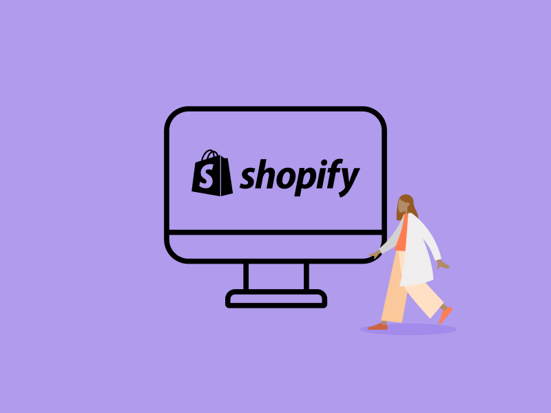 Monitor mit Shopify Logo und Person