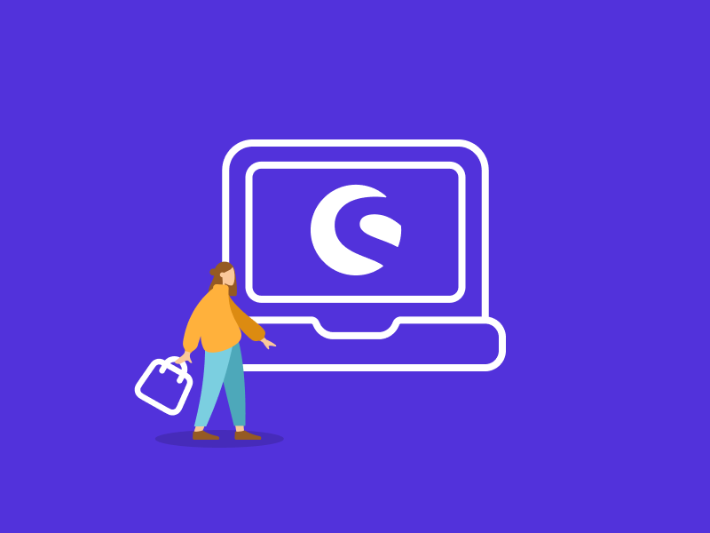 Laptop mit Shopware Logo und Person