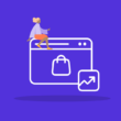 Online-Shop mit Person und Wachstumssymbol