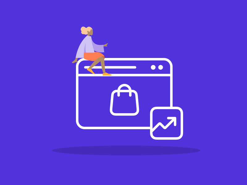 Online-Shop mit Person und Wachstumssymbol