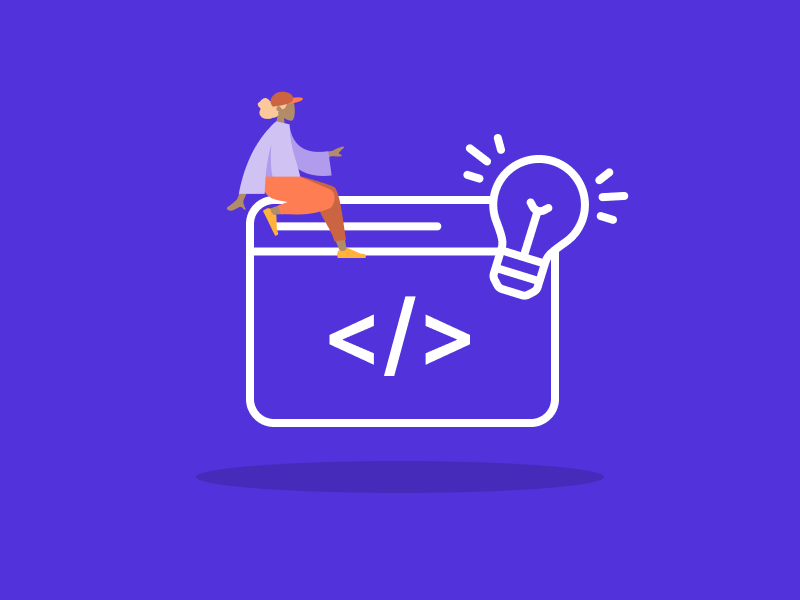 Code mit Glühbirne und Person