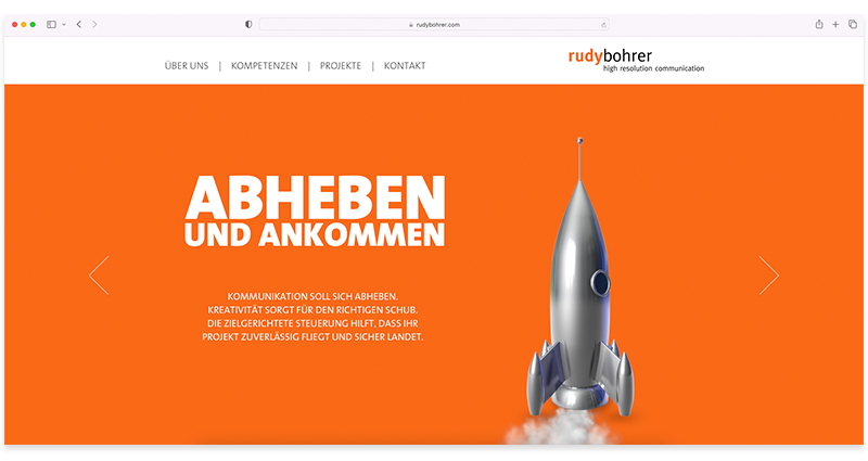 Website Startseite mit Rakete