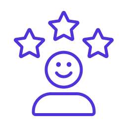 Person-Icon mit 3 Sternen über dem Kopf zeigt eine Bewertung als Testimonial