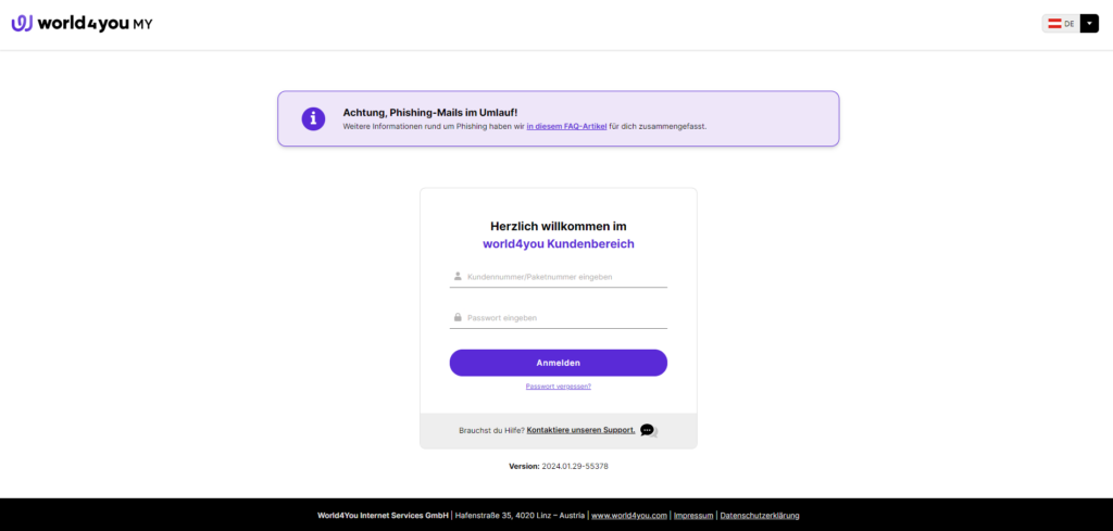 Login Kundenbereich von world4you
