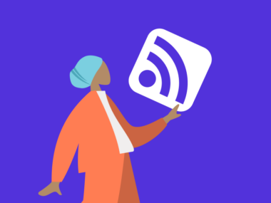 Person mit RSS-Fed Logo