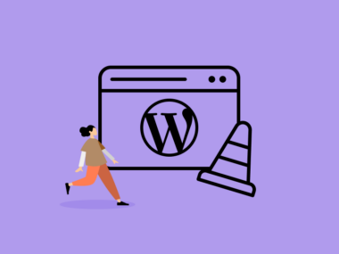 WordPress Website mit Verkehrskegel und Person