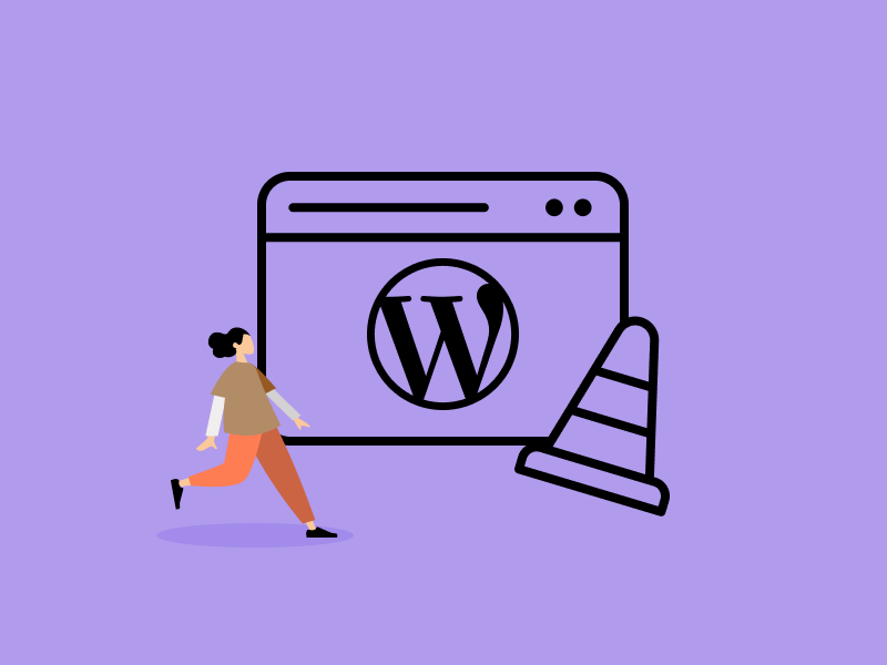 WordPress Website mit Verkehrskegel und Person