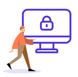 Person mit Monitor und Sicherheitssymbol