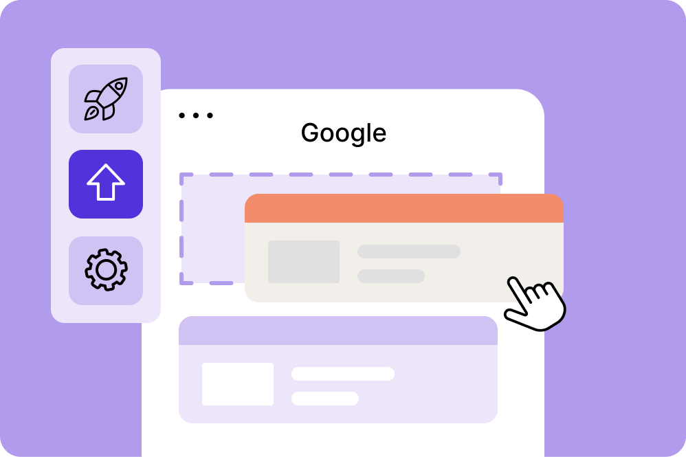Illustration zeigt die Optimierung des Google-Rankings für deine Website mit verschiedenen SEO-Tools und Anzeigen.