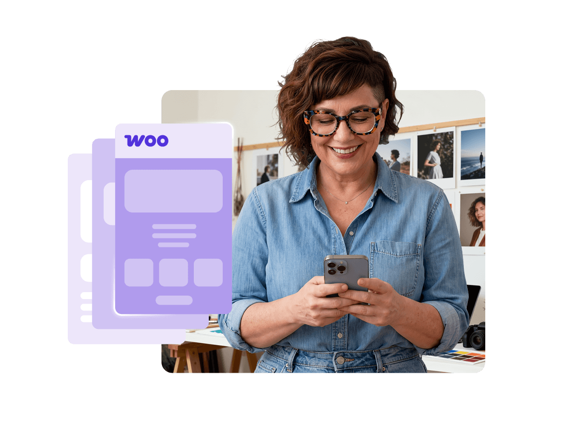 Person im türkisen Hemd wählt am Smartphone ein passendes Design-Template für deine Website aus.