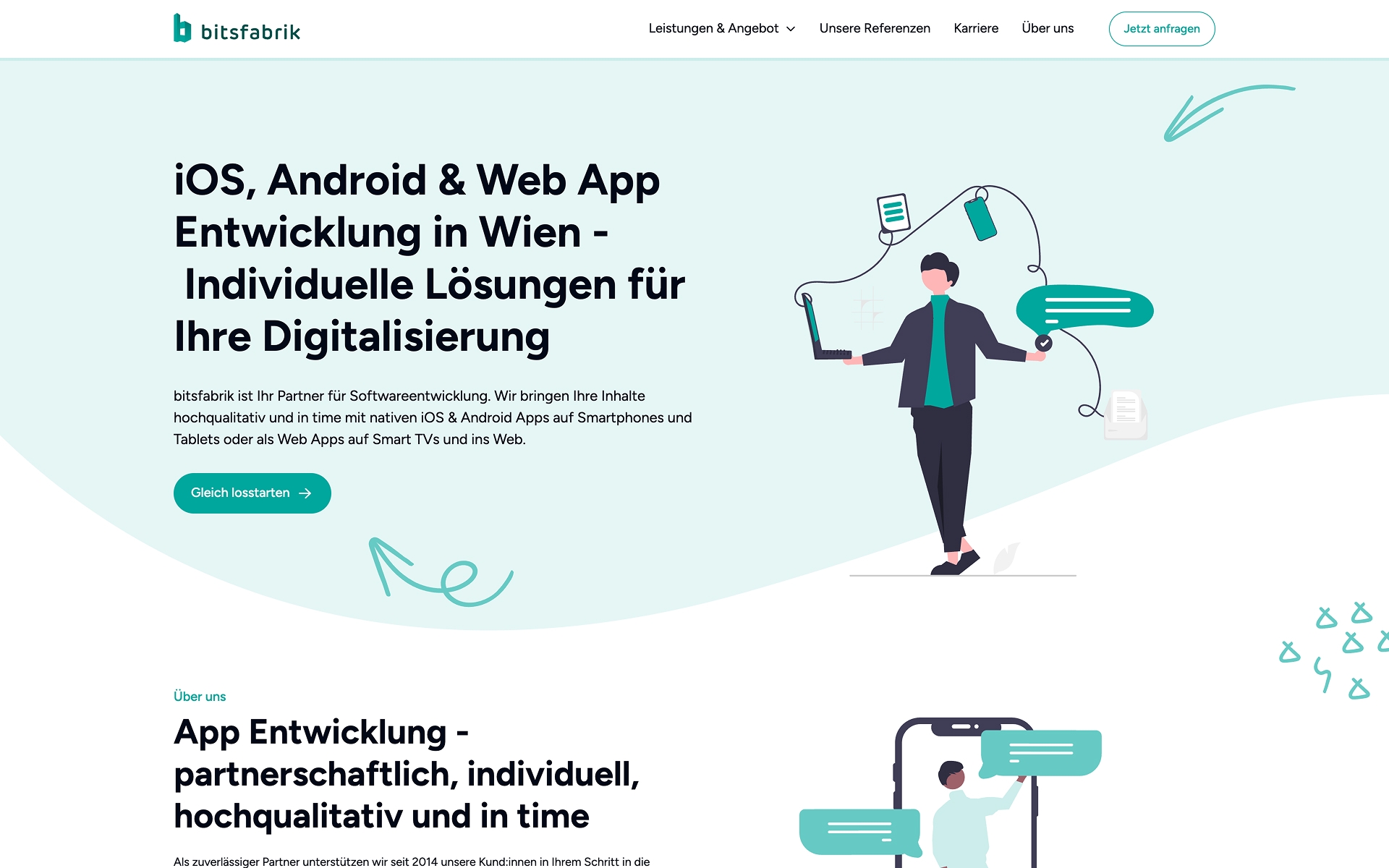 Website-Vorschau der bitsfabrik mit dem Text „Wir produzieren individuelle Lösungen für Ihre Digitalisierung“.